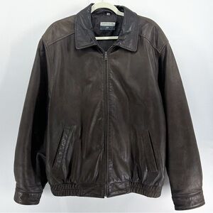 Vintage 90s Savile Row Chocolate Brown Leather Bomber Jacket Men's Large